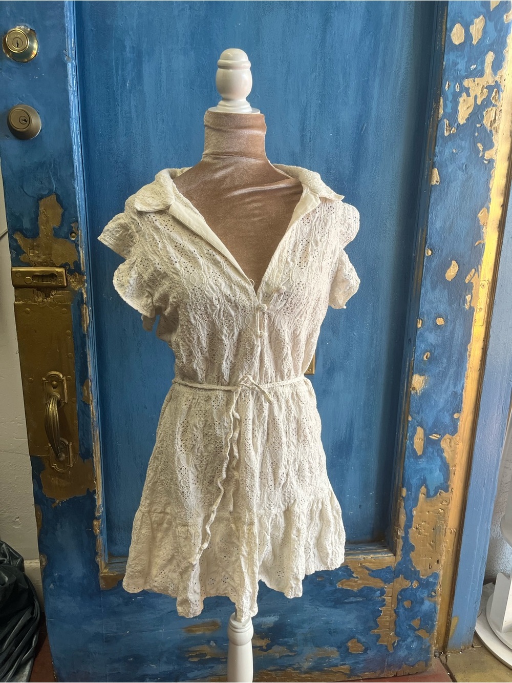 Zara Cream Lace Shirtwaist Mini Dress